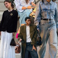 a collage of street style images featuring trends people are wearing in Milan