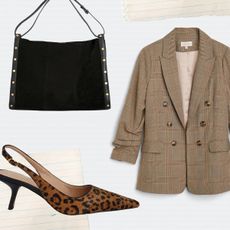 Leopard Print Heels, Blazer, and Black Tote Bag