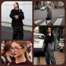 a collage of Milan Fashion Week spring 2025 street style images showing fall trends 